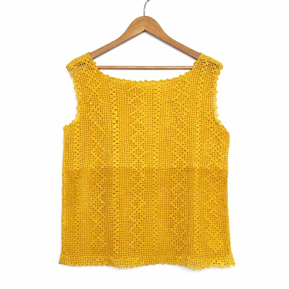 Cottagecore Crochet Tank Top Golden Mustard Sleeveless